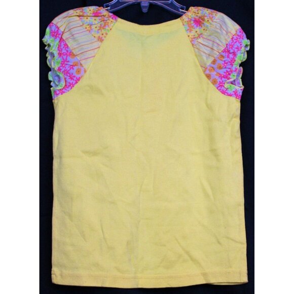 2006 Gymboree Freshly Picked Tee Shirt Flowers Lace sz 7 Cap Sleeve Puff Bow - Picture 3 of 6